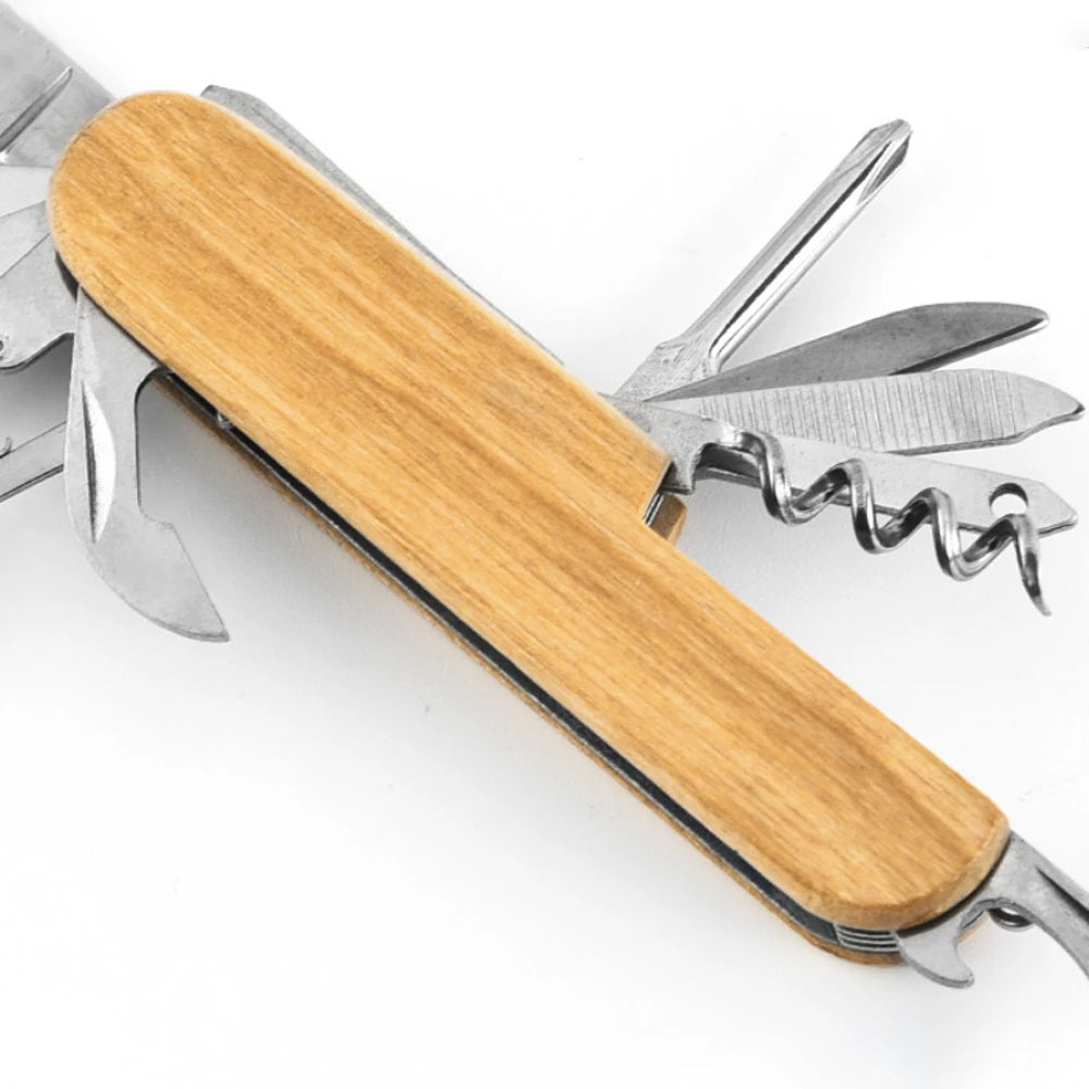 13-in-1 Folding Knife Multitool with Wood Handle