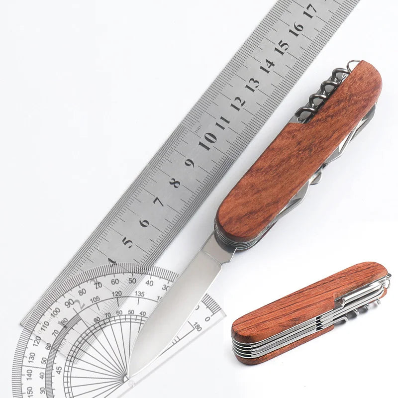13-in-1 Folding Knife Multitool with Wood Handle