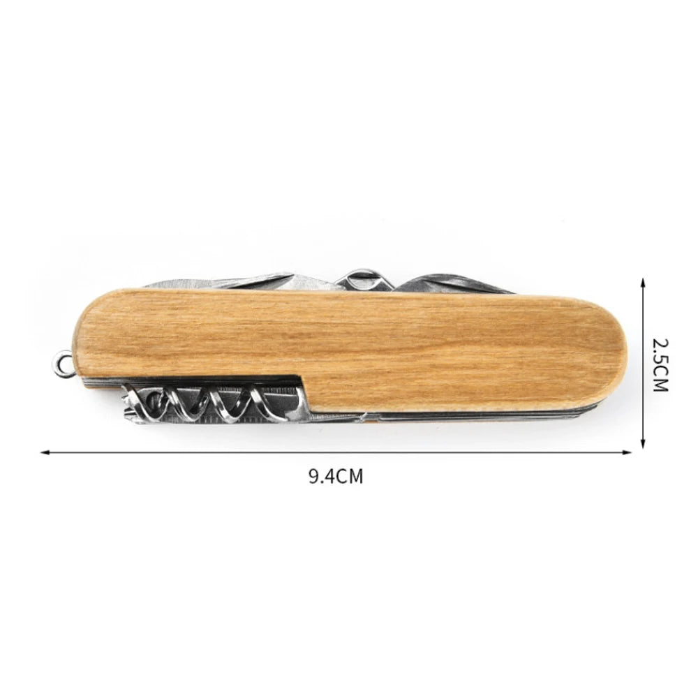 13-in-1 Folding Knife Multitool with Wood Handle