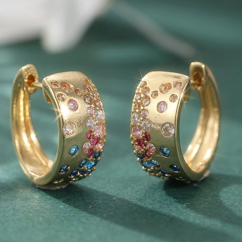Gold Zircon Hoop Earrings