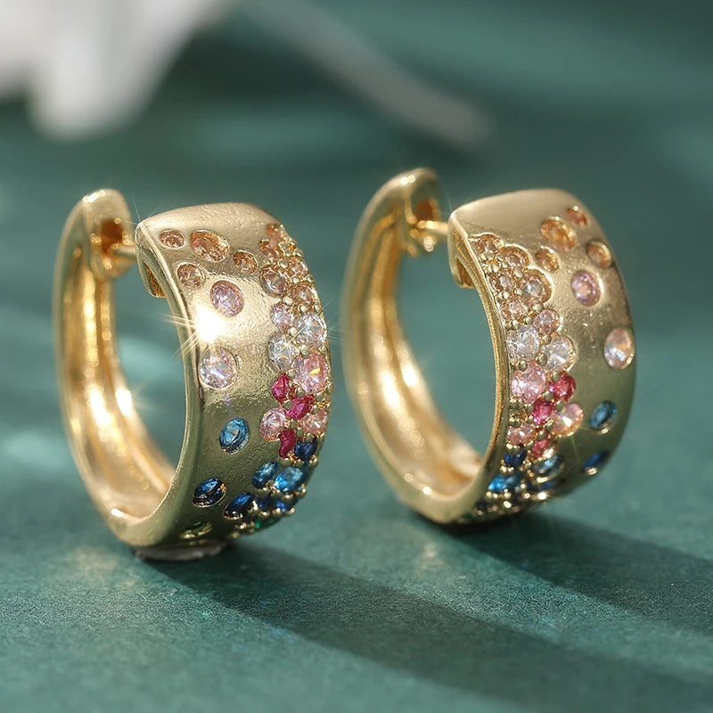 Gold Zircon Hoop Earrings
