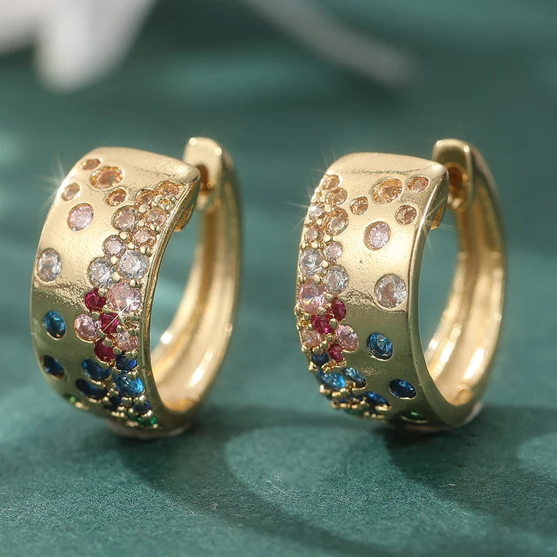 Gold Zircon Hoop Earrings